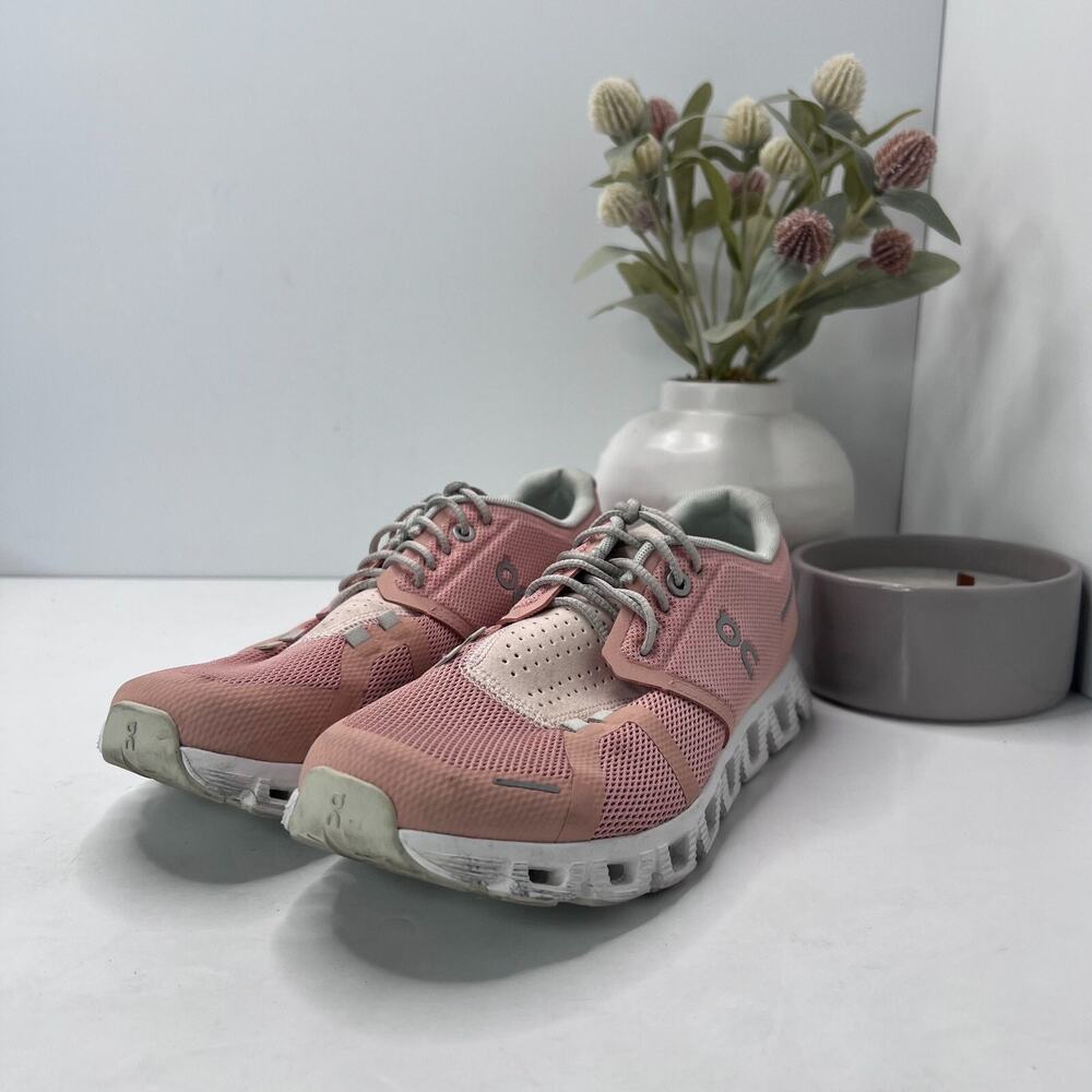 On Running Pink and White Women's Sneakers